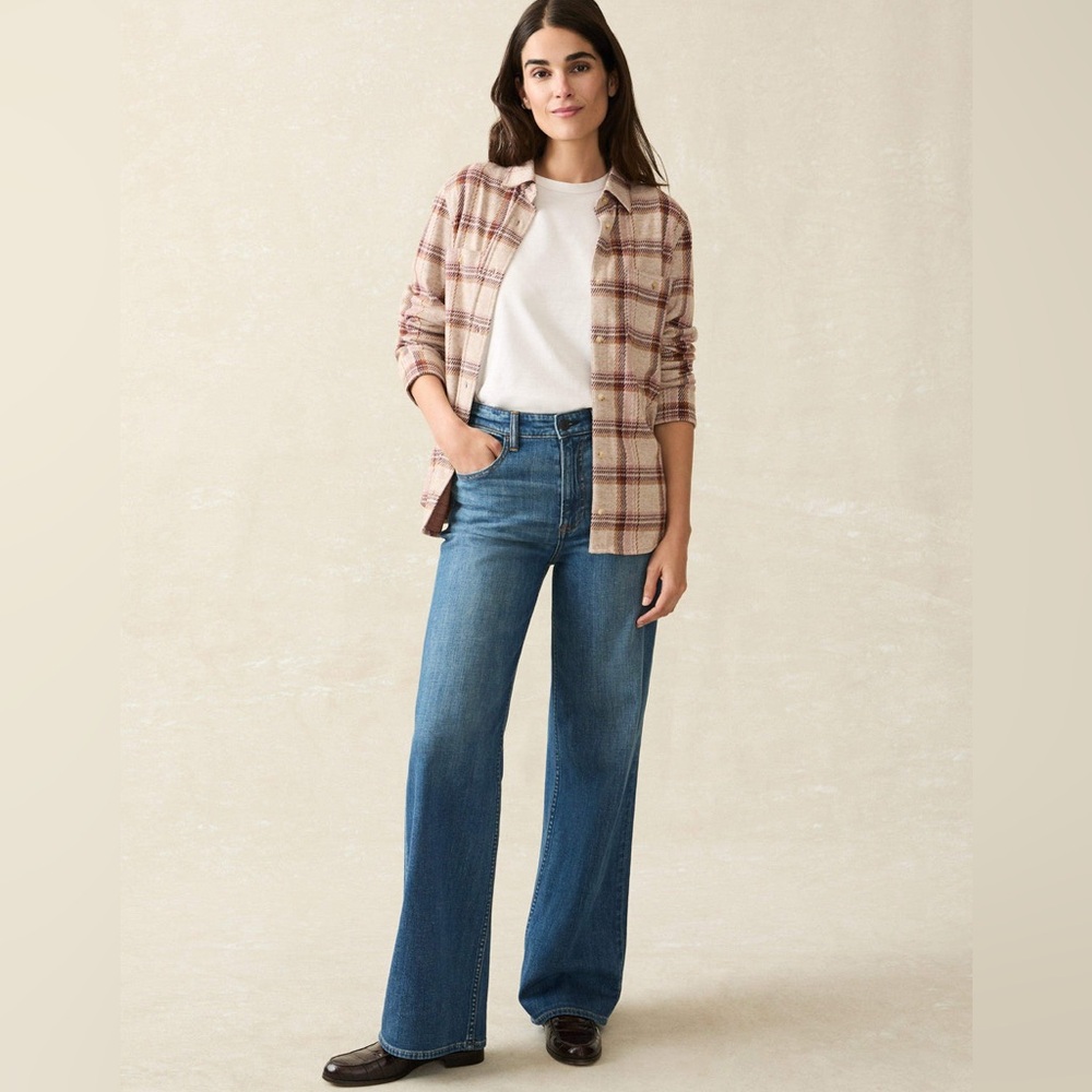 Faherty Women's Legend Sweater Shirt Plaid Cranberry Haze NWT - Picture 13 of 15